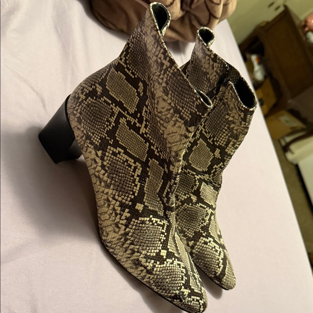 Vince Python Pattern Ankle Boots in Tan and Black - image 1